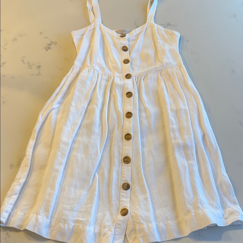 LOFT White Linen Button Dress